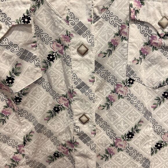Roper White Striped Floral Western Pearl Snap Long Sleeve Size Large Rodeo 4H - Picture 3 of 8
